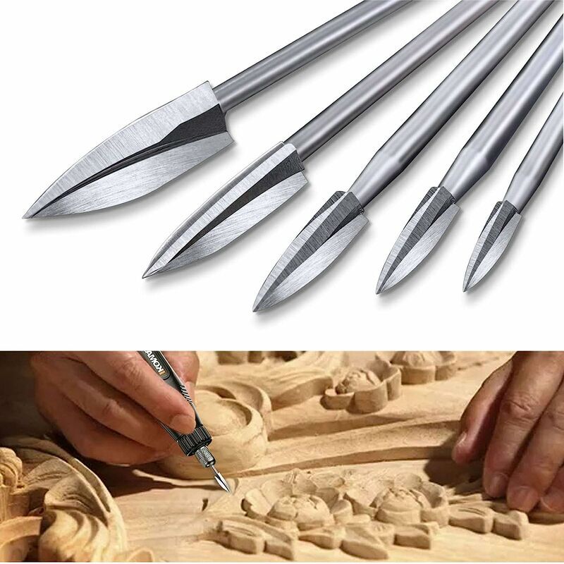 foto del prodotto punte per incisione su legno lablanc, set di 5 utensili per intaglio per utensili rotanti con attacco universale da 1 8 di pollice per utensili
