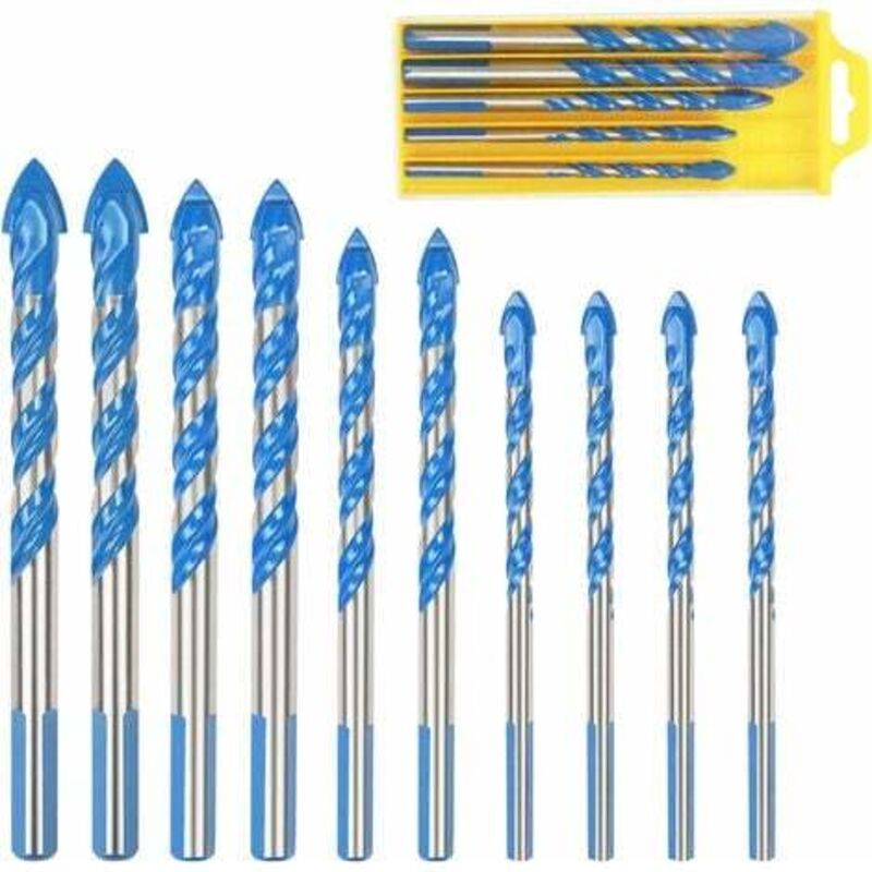 foto del prodotto punte per trapano per piastrelle di vetro, 10 pezzi punte per trapano in metallo porcellana triangolare multi-materiale per piastrelle di vetro marmo specchio legno, 6 mm/ 8 mm/ 10 mm/ 12 mm