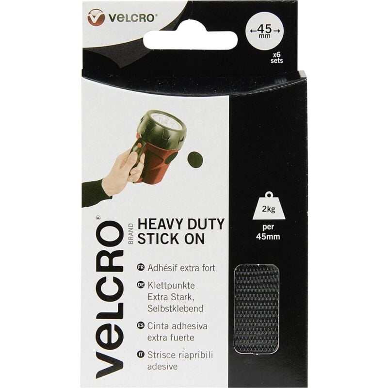 foto del prodotto punti a strappo da incollare lato morbido e lato rigido, extra forte 45 mm nero 12 pz. velcro