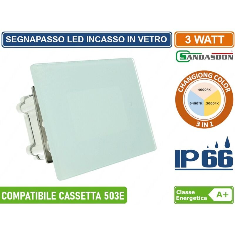 foto del prodotto punto luce segnapasso led rettangolare in vetro montaggio a incasso 503e 3w da esterno ip66