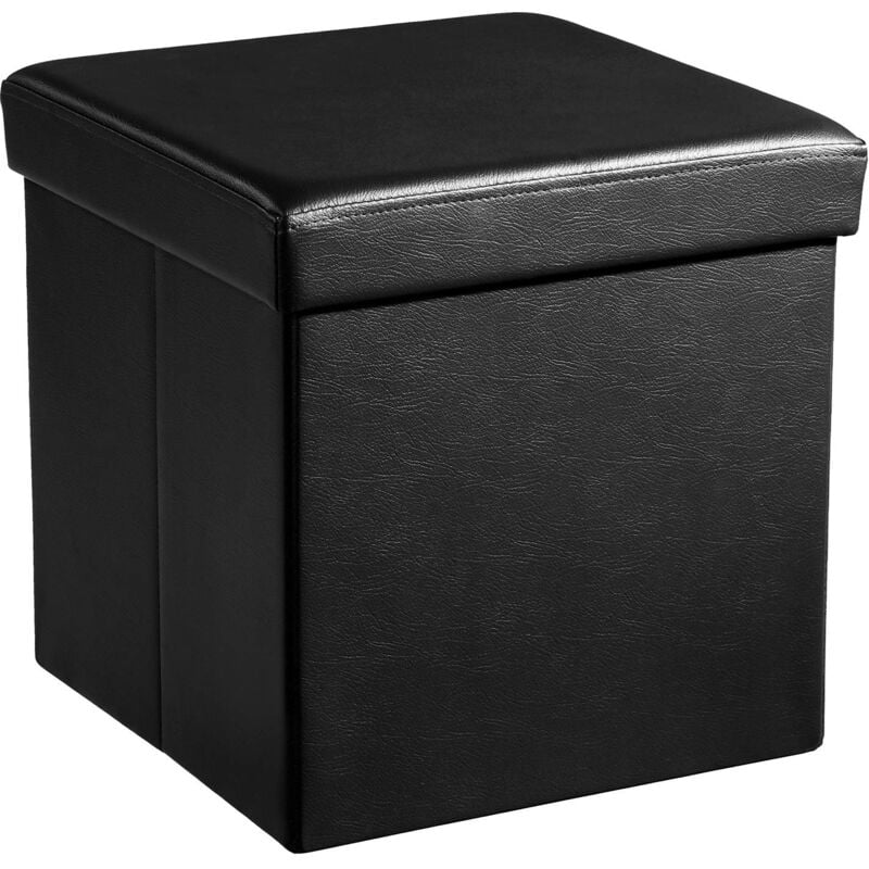 foto del prodotto puof contenitore da 38 cm, cassapanca pieghevole, poggiapiedi, pu, portante di 300 kg, per ingresso, soggiorno, camera da letto, nero inchiostro