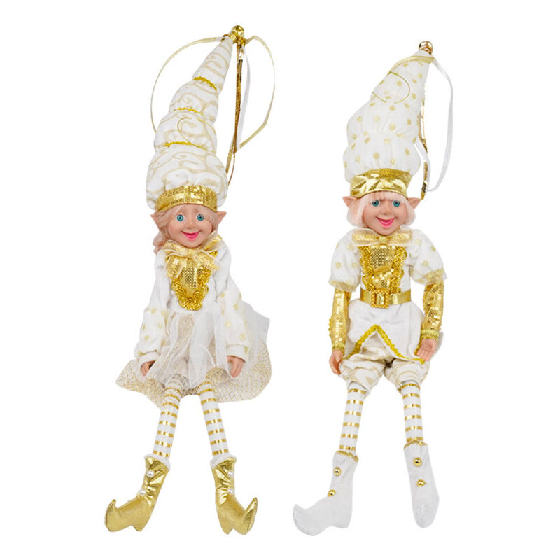 foto del prodotto pupazzo elfo natalizio h45 cm in tessuto bianco e oro