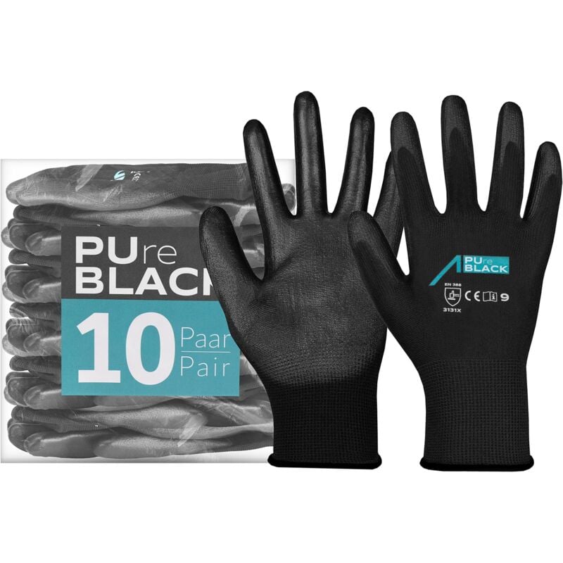 foto del prodotto pure black guanti da lavoro, 10 paia di guanti da lavoro, delicati e robusti, da lavoro, en 388 21420, colore nero, 10 xl ace