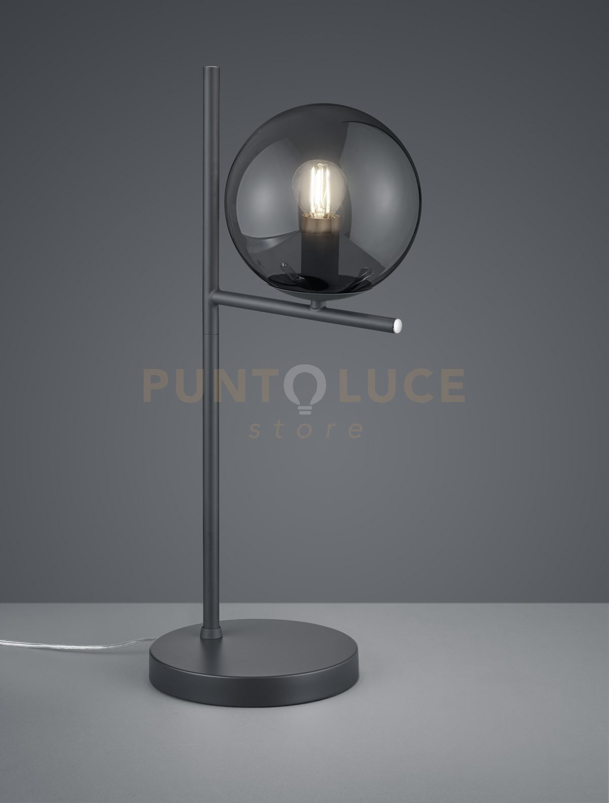 foto del prodotto pure lampada da tavolo metallo colore antracite con sfera fume h. 52cm 1 luce attacco e14