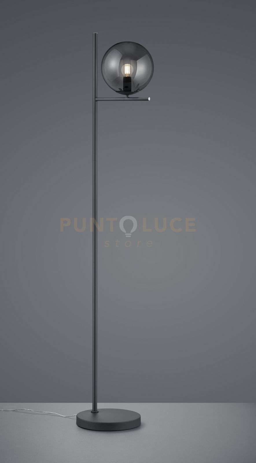 foto del prodotto pure piantana metallo colore antracite con sfera fume h. 150cm 1 luce attacco e14
