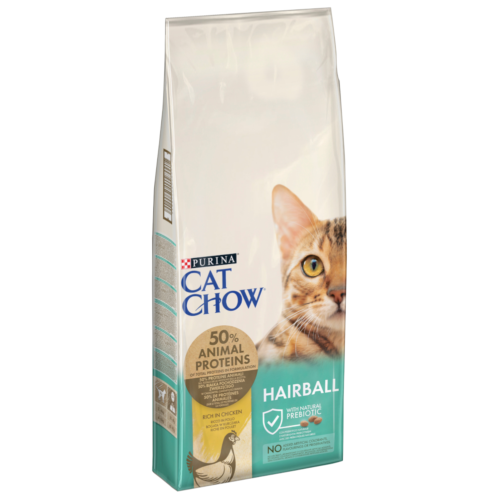 foto del prodotto purina cat chow hairball control ricco in pollo crocchette per gatto 15 kg