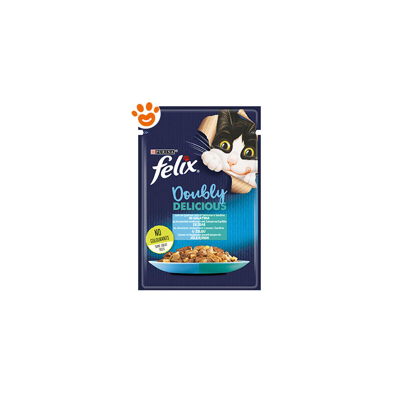 foto del prodotto purina cat felix doubly delicious sardine e salmone in gelatina cat felix doubly delicious sardine e salmone in gelatina bustina da 85 gr