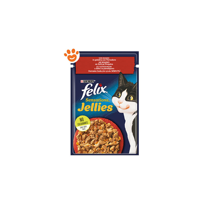 foto del prodotto purina cat felix sensations jellies manzo con pomodoro in gelatina cat felix sensations jellies manzo con pomodoro in gelatina bustina da 85 gr