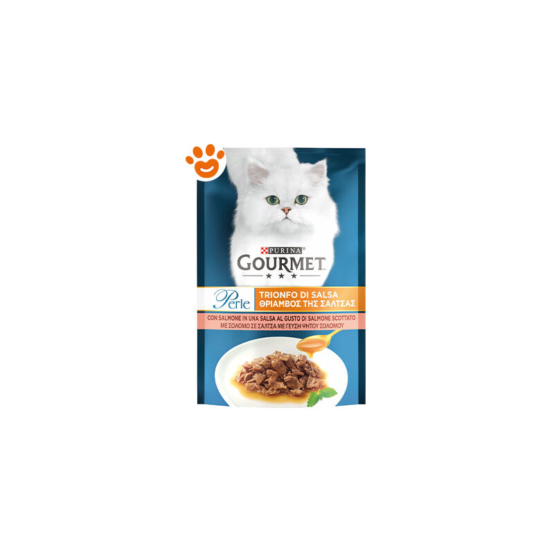 foto del prodotto purina cat gourmet perle trionfo di salsa con salmone purina cat gourmet perle trionfo di salsa con salmone bustina da 85 gr