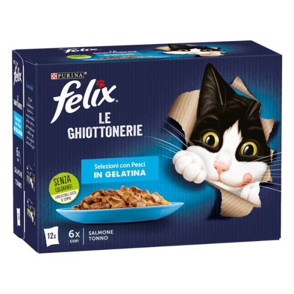 foto del prodotto purina felix le ghiottonerie selezioni deliziose in gelatina multipack 12 bustine 6x salmone 6x tonno 1 ordine scegli lo sconto bzr5 bzr20 200 punti fedelt 