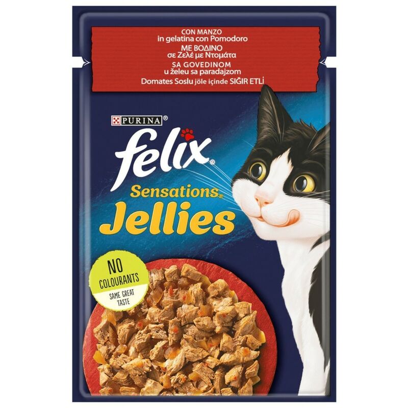 foto del prodotto purina felix sensations jellies gatto con manzo in gelatina e pomodoro 85g