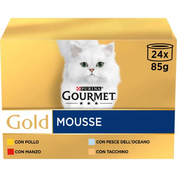 foto del prodotto purina gourmet gold mousse umido gatto multipack 24x85g multigusto 1 ordine scegli lo sconto bzr5 bzr20 200 punti fedelt 