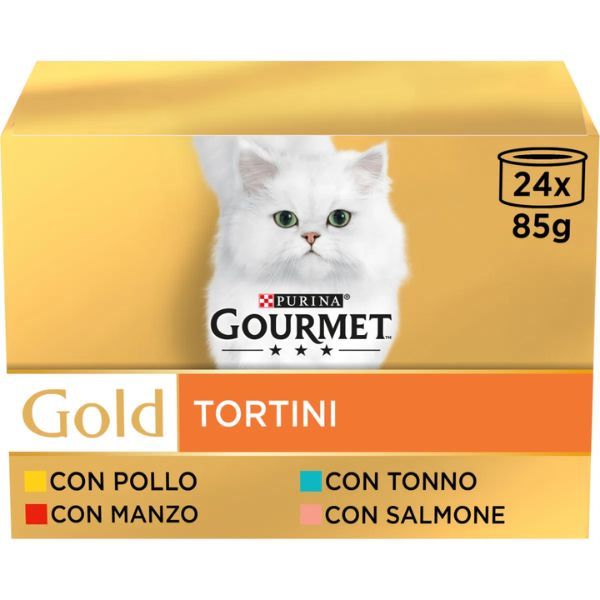 foto del prodotto purina gourmet gold tortini umido gatto multipack 24x85g 24 x 85 gr 1 ordine scegli lo sconto bzr5 bzr20 200 punti fedelt 