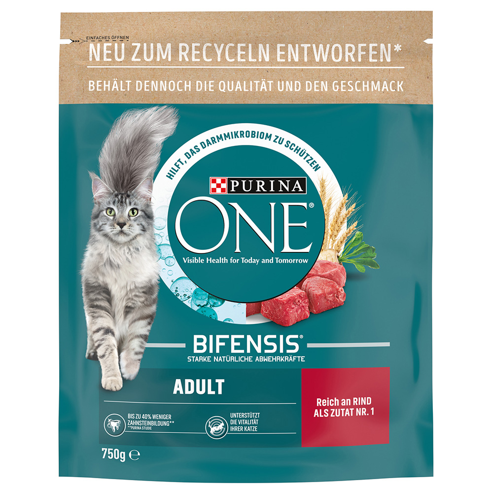 foto del prodotto purina one adult manzo cereali integrali crocchette per gatti 750 g