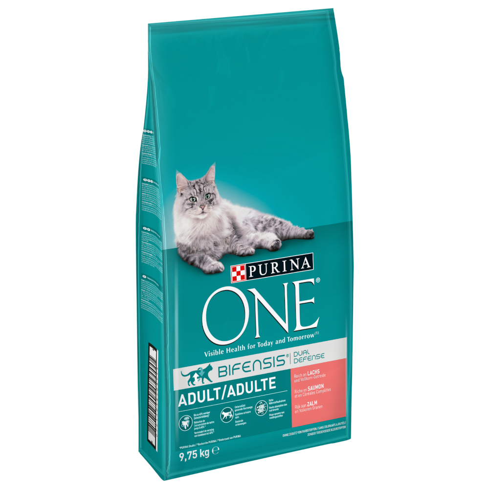 foto del prodotto purina one adult salmone cereali integrali crocchette per gatti 9,75 kg