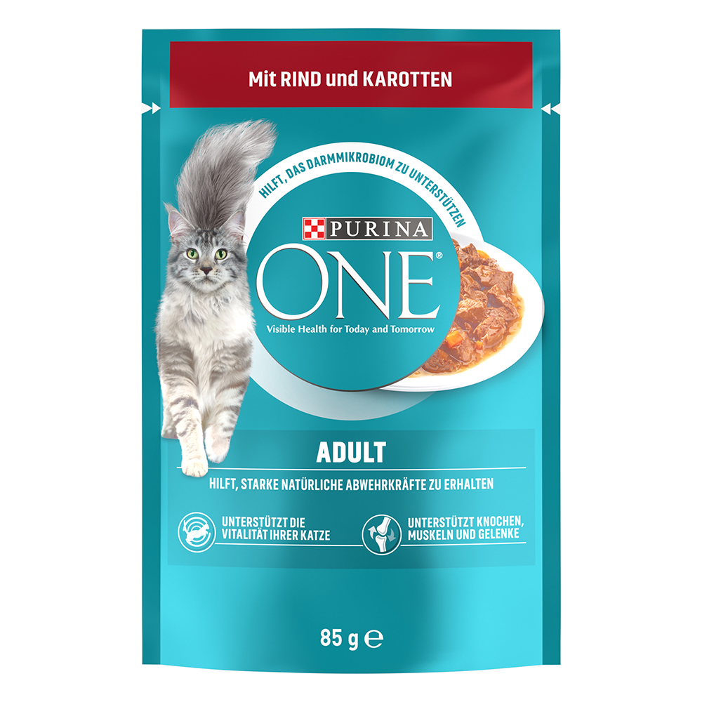 foto del prodotto purina one adult umido per gatto 26 x 85 g con manzo e carote