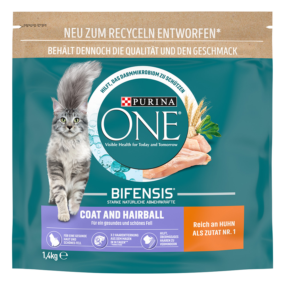 foto del prodotto purina one coat hairball crocchette per gatti 1,4 kg