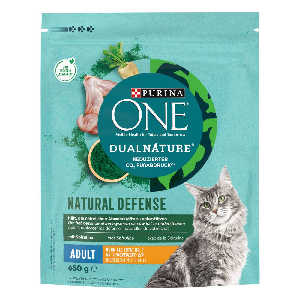 foto del prodotto purina one dual nature pollo con spirulina crocchette per gatto 650 g