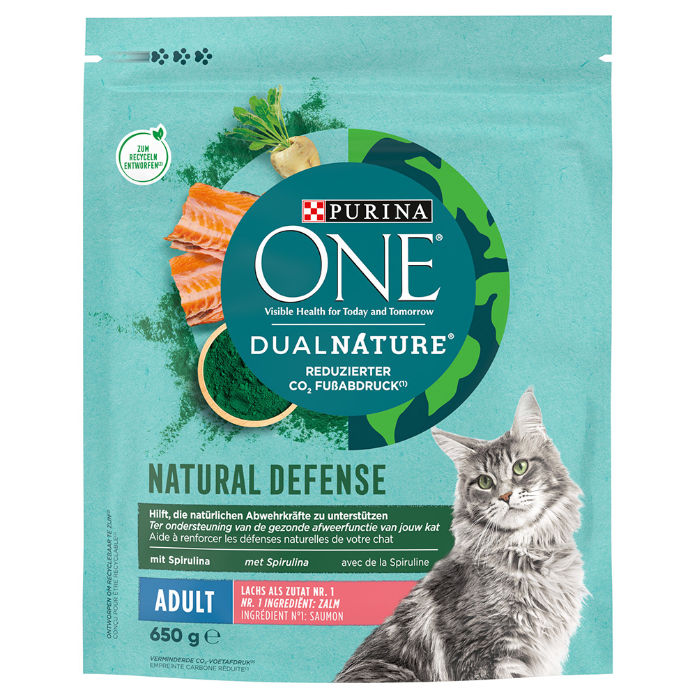 foto del prodotto purina one dual nature salmone con spirulina crocchette per gatto 650 g