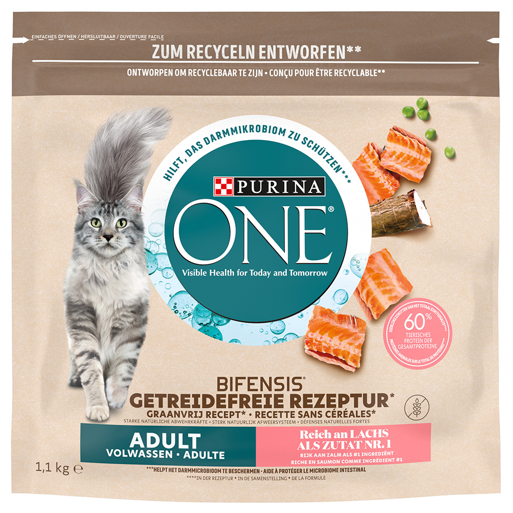 foto del prodotto purina one grain free adult salmone crocchette per gatto 1,1 kg
