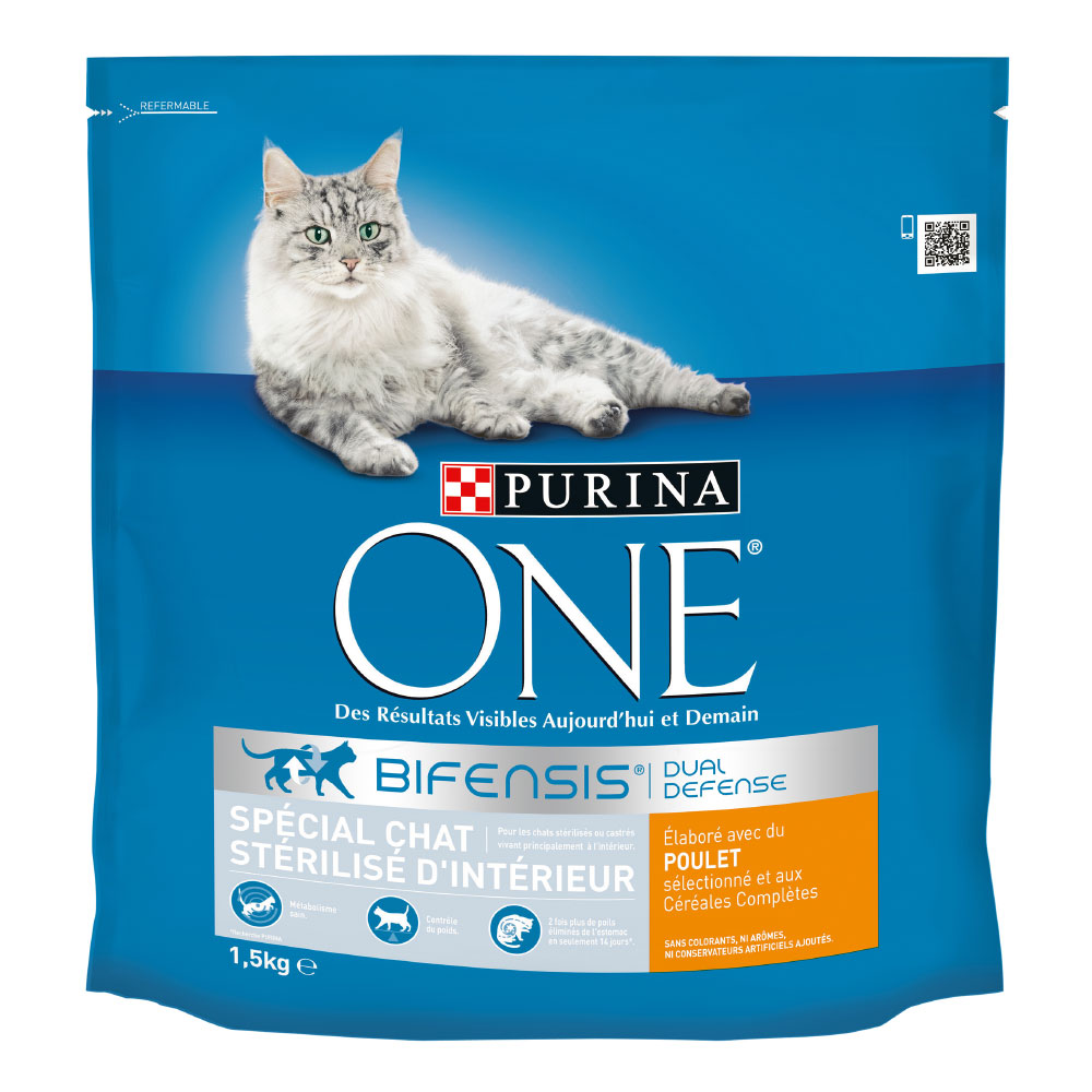 foto del prodotto purina one indoor sterilized cat chicken, cereali integrali crocchette per gatto 1,5 kg