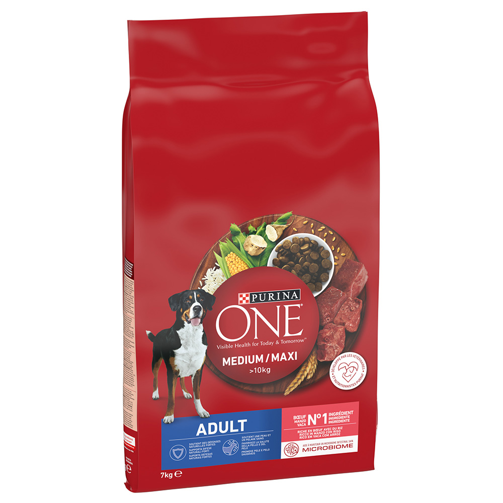 foto del prodotto purina one medium/maxi adult manzo e riso crocchette per cane - 7 kg