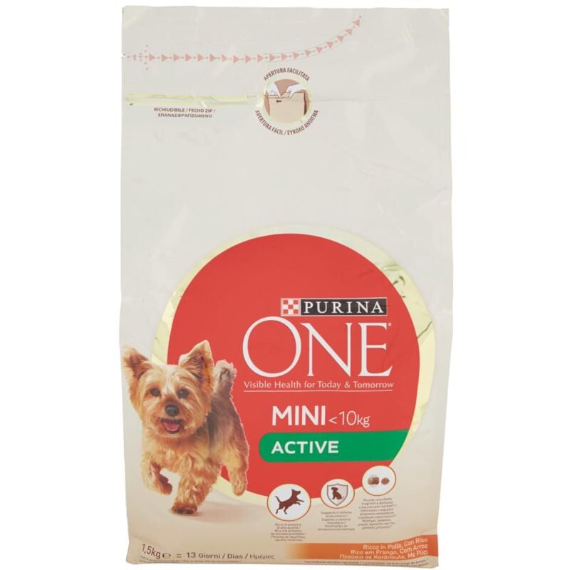 foto del prodotto purina one mini active crocchette per cani taglia small con pollo e riso 1.5 kg