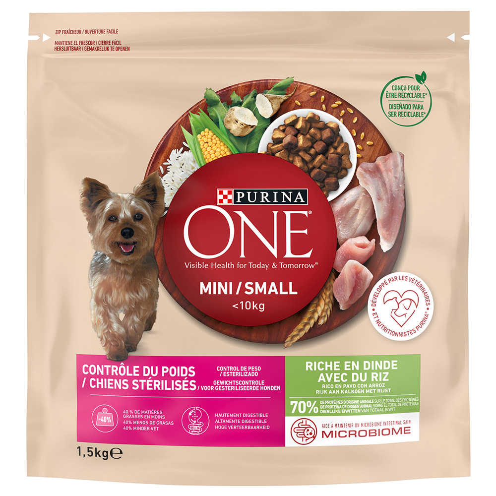 foto del prodotto purina one mini weight control sterilised tacchino e riso per cane - set 2 x 9 kg