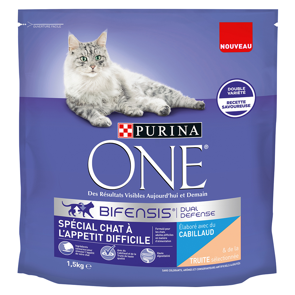 foto del prodotto purina one selective palate merluzzo e trota crocchette per gatti 1,5 kg