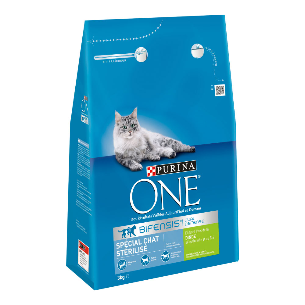 foto del prodotto purina one sterilized tacchino crocchette per gatto 3 kg
