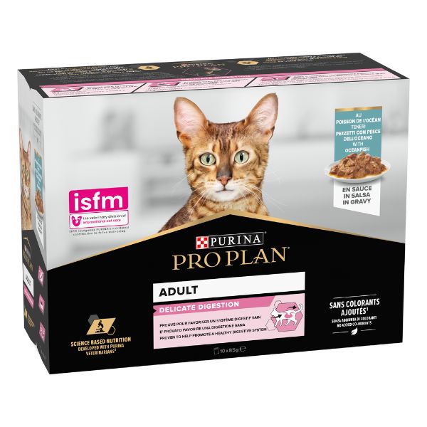 foto del prodotto purina pro plan cat adult delicate digestion in salsa multipack 10x85g pesce dell oceano 1 ordine scegli lo sconto bzr5 bzr20 200 punti fedelt 