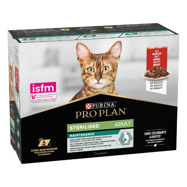 foto del prodotto purina pro plan cat adult sterilised maintenance multipack in salsa 10x85g manzo 1 ordine scegli lo sconto bzr5 bzr20 200 punti fedelt 