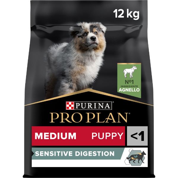 foto del prodotto purina pro plan sensitive digestion medium puppy crocchette cane agnello 12 kg croccantini per cani 1 ordine scegli lo sconto bzr5 bzr20 200 punti fedelt 