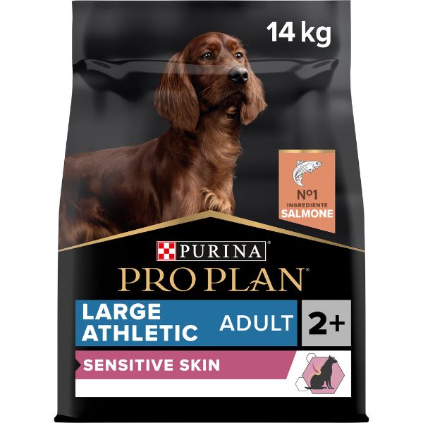 foto del prodotto purina pro plan sensitive skin large athletic adult crocchette cane salmone 14 kg croccantini per cani 1 ordine scegli lo sconto bzr5 bzr20 200 punti fedelt 