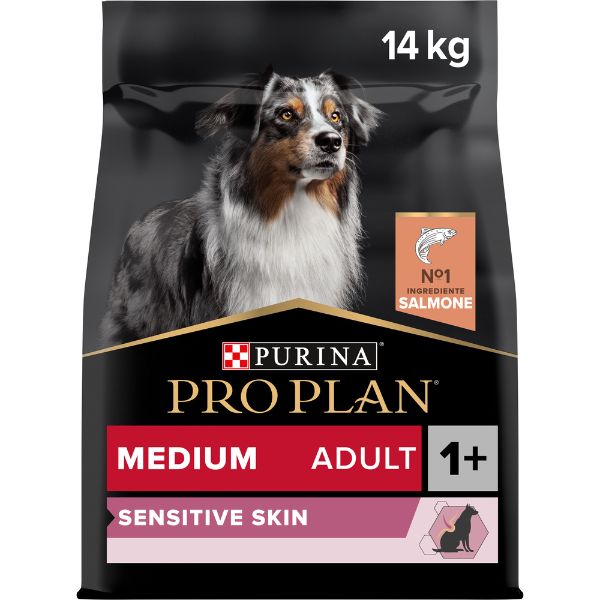 foto del prodotto purina pro plan sensitive skin medium adult crocchette per cane salmone 14 kg croccantini per cani 1 ordine scegli lo sconto bzr5 bzr20 200 punti fedelt 