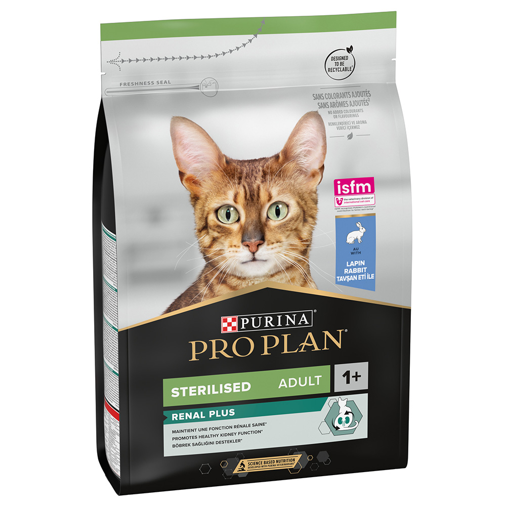 foto del prodotto purina pro plan sterilised adult renal plus ricco in coniglio crocchette gatto 3 kg