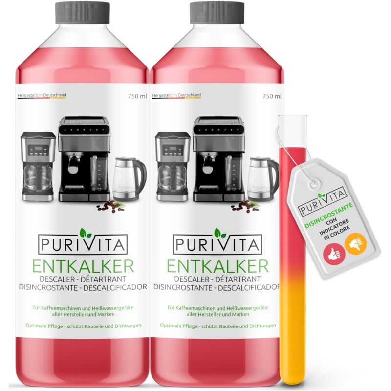 foto del prodotto purivita universale decalcificante macchina caff 2x750ml anticalcare pulizia macchine caffe liquido disincrostante per i modelli delonghi,