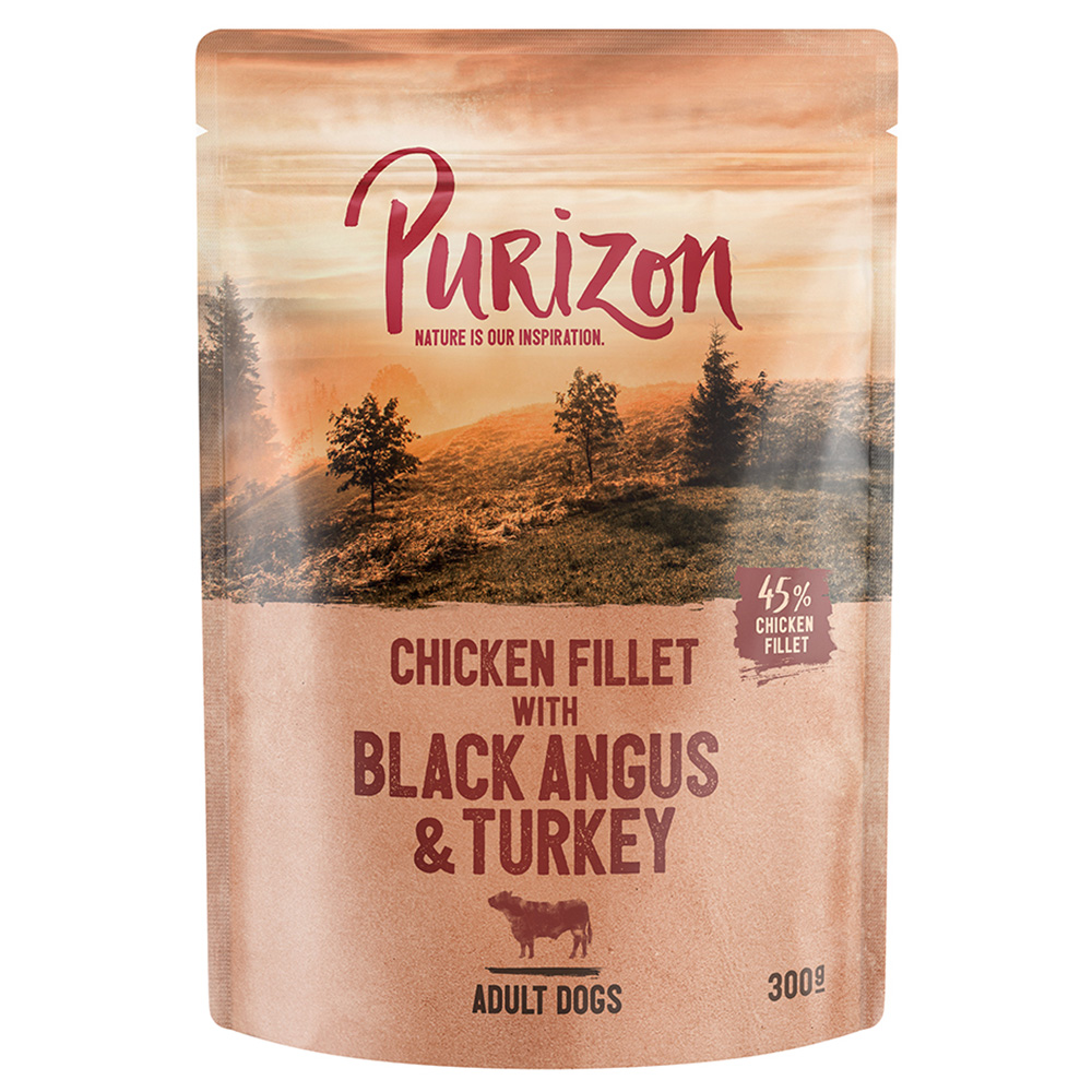 foto del prodotto purizon adult 6 x 300 g umido per cane filetto di pollo con black angus, tacchino con patate dolci e mirtilli rossi