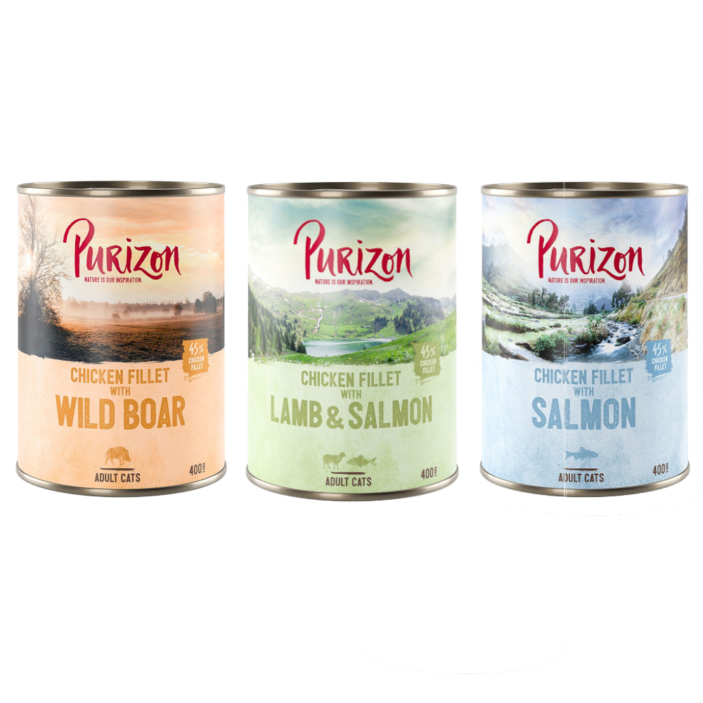 foto del prodotto purizon adult 6 x 400 g alimento umido senza cereali per gatti mix 2x salmone 2x agnello 2x cinghiale