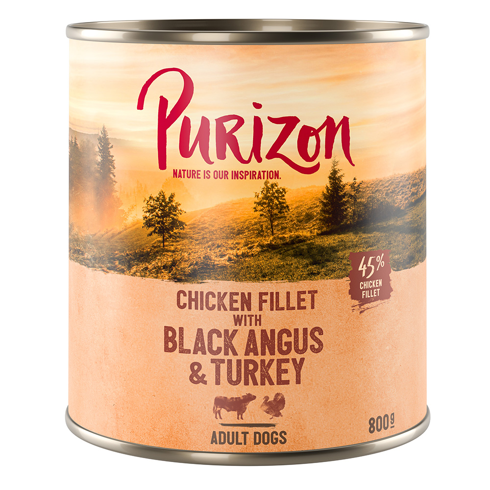 foto del prodotto purizon adult 6 x 800 g umido per cane filetto di pollo con black angus, tacchino, patate dolci e mirtilli rossi