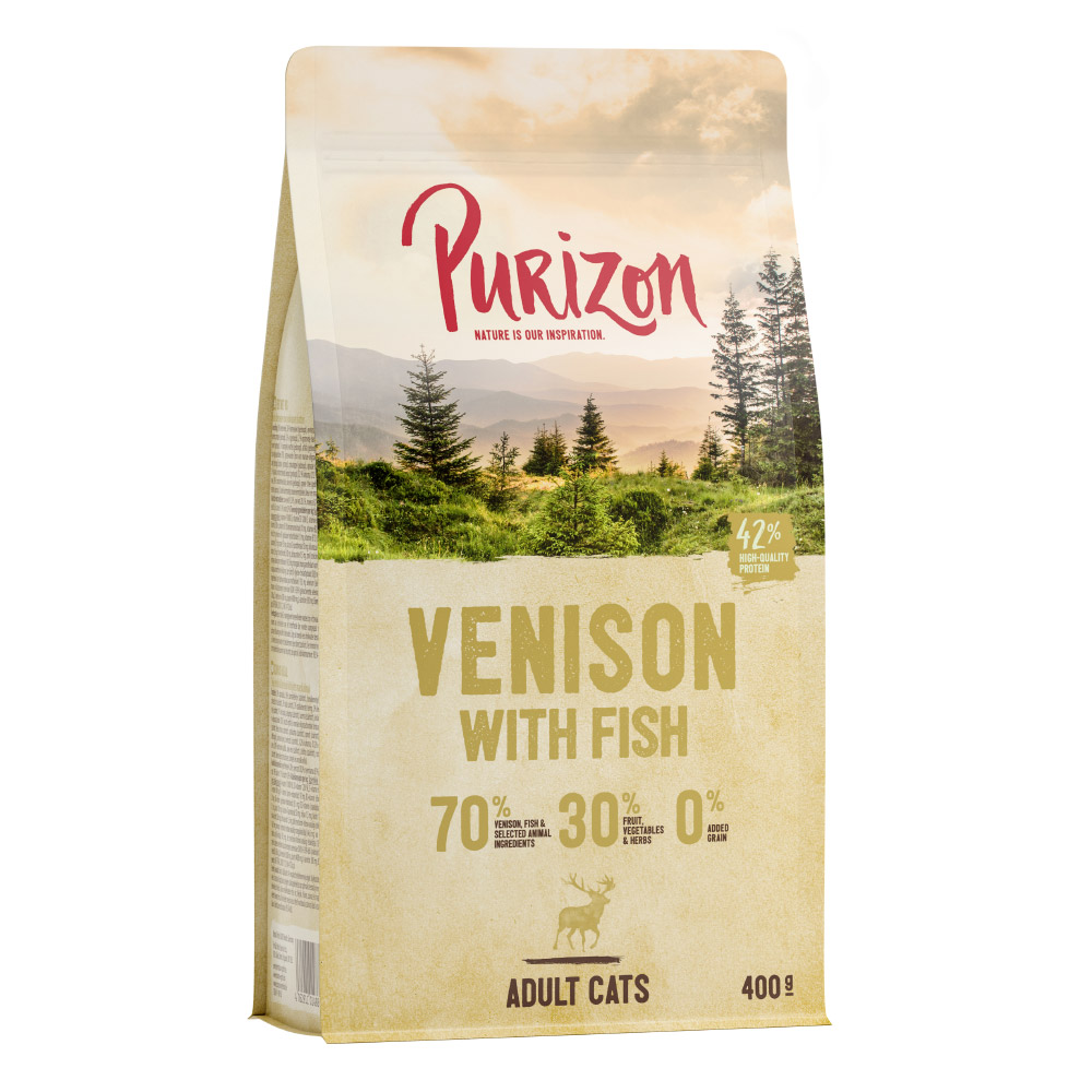 foto del prodotto purizon adult cervo pesce senza cereali crocchette per gatto 400 g