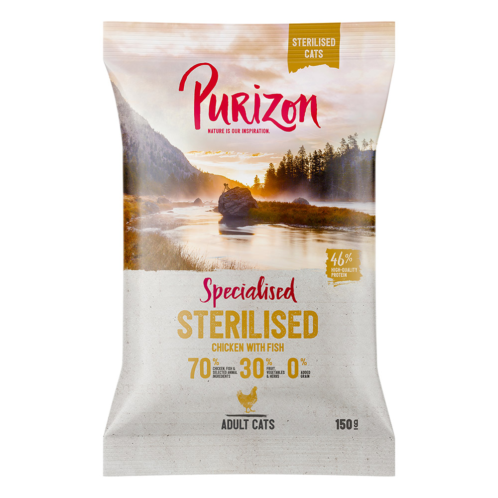 foto del prodotto purizon adult sterilised pollo pesce senza cereali crocchette gatto 150 g