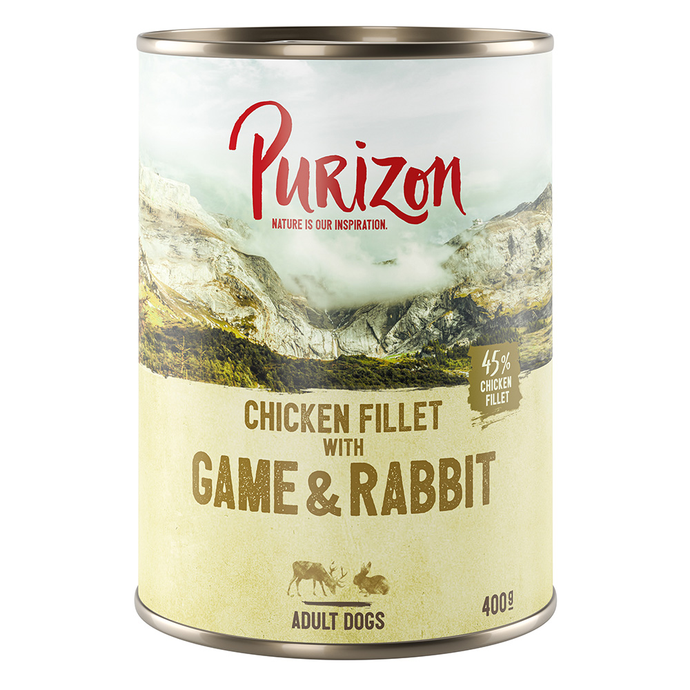 foto del prodotto purizon original adult 6 x 400 g - filetto di pollo con selvaggina, coniglio&nbsp;con zucca e mirtilli rossi