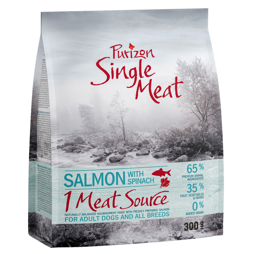 foto del prodotto purizon single meat adult salmone, spinaci e fiori di fiordaliso per cane 300 g