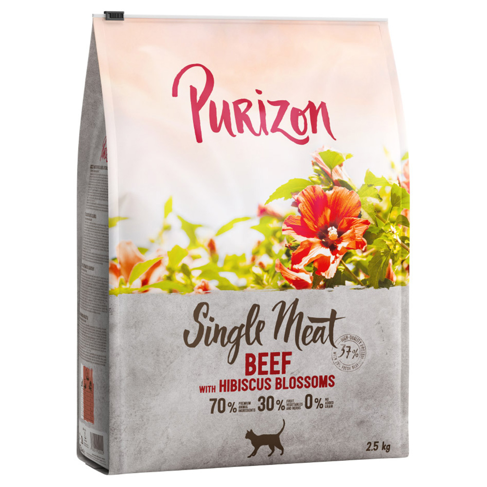 foto del prodotto purizon single meat manzo con fiori di ibisco crocchette per gatto 2,5 kg