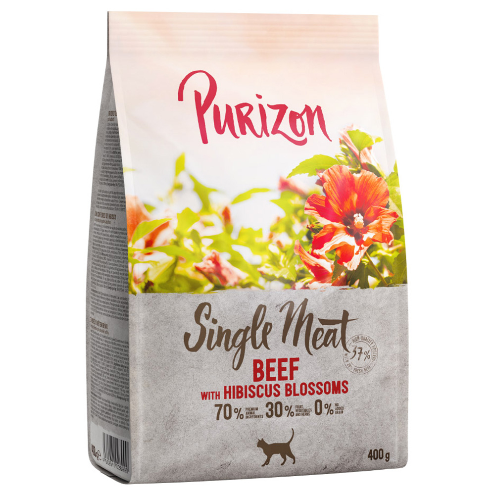 foto del prodotto purizon single meat manzo con fiori di ibisco crocchette per gatto 400 g