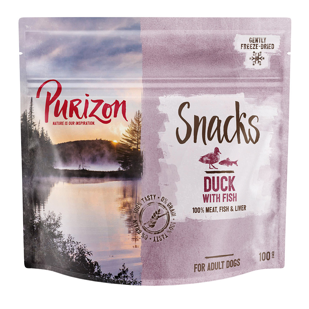 foto del prodotto purizon snack per cani anatra con pesce senza cereali 100 g