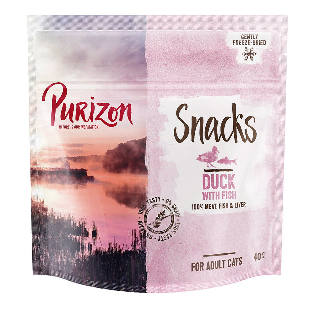 foto del prodotto purizon snack per gatti anatra con pesce - senza cereali - set %: 3 x 40 g