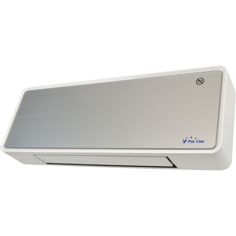 foto del prodotto purline stufa a parete in ceramica 2000 w frontale in vetro argento telecomando e timer hoti m80