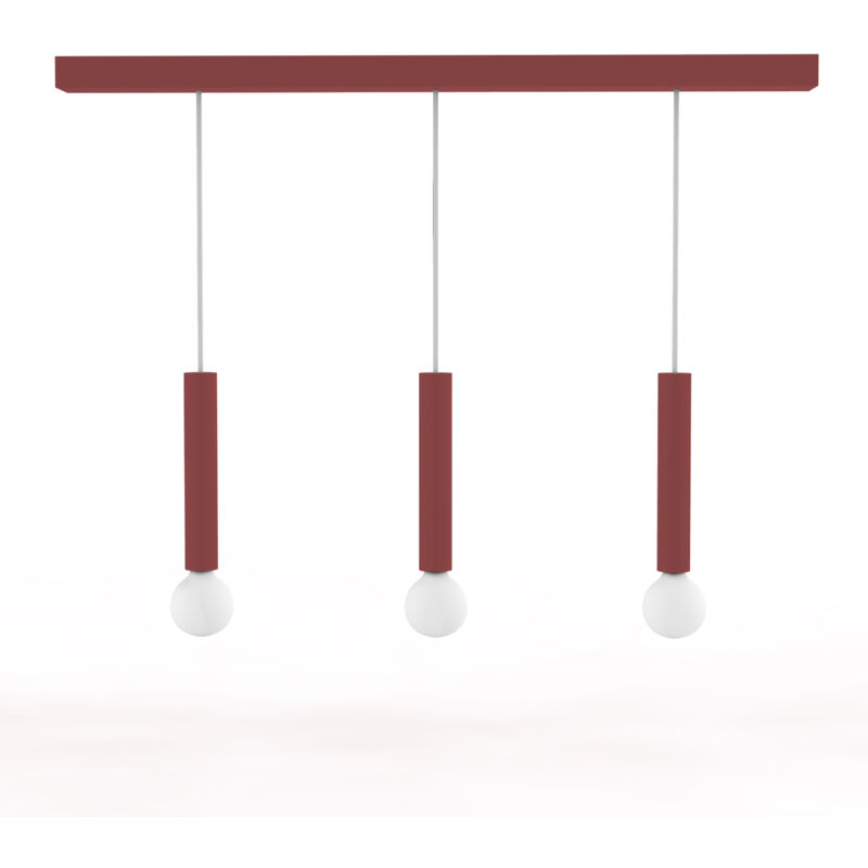 foto del prodotto puro sospensione binario, 3x e27, max 42w, metallo, rosso cowhide, d.4cm h.40cm lumicom